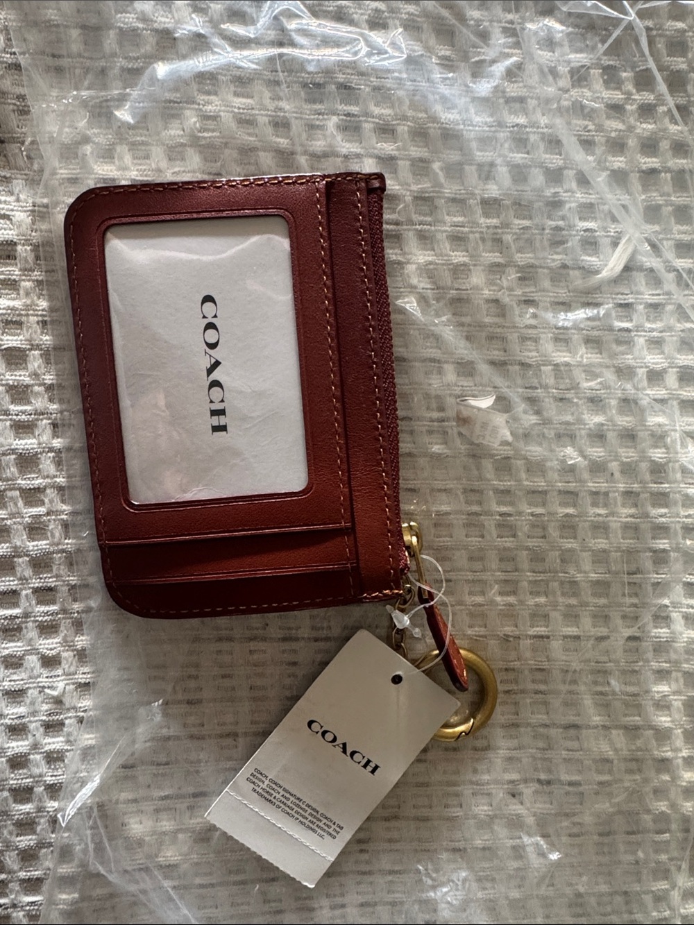 Coach Brass & Rust Tan Signature Zip Card Case with Key Ring - Picture 3 of 4